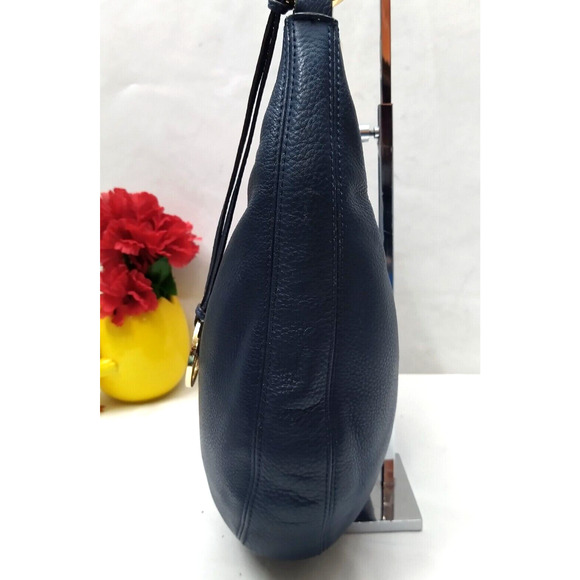 Michael Kors Rhea Blue Pebbled Leather Zipper Pocket Hobo Shoulder Bag - Picture 4 of 16